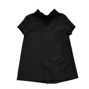 J McLaughlin Top Blouse Shirt Womens Medium Black Short Sleeve Mock Neck Stretch